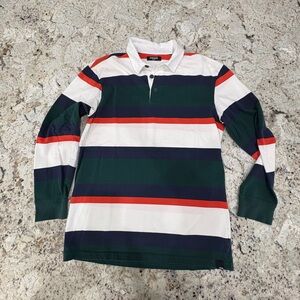 RSQ Orange, Green, and Navy Striped Polo Shirt